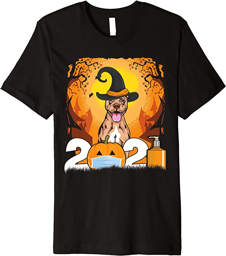 Dog Pitbull Witch Hat Funny Halloween 2021 Puppy Lover Premium T-Shirt