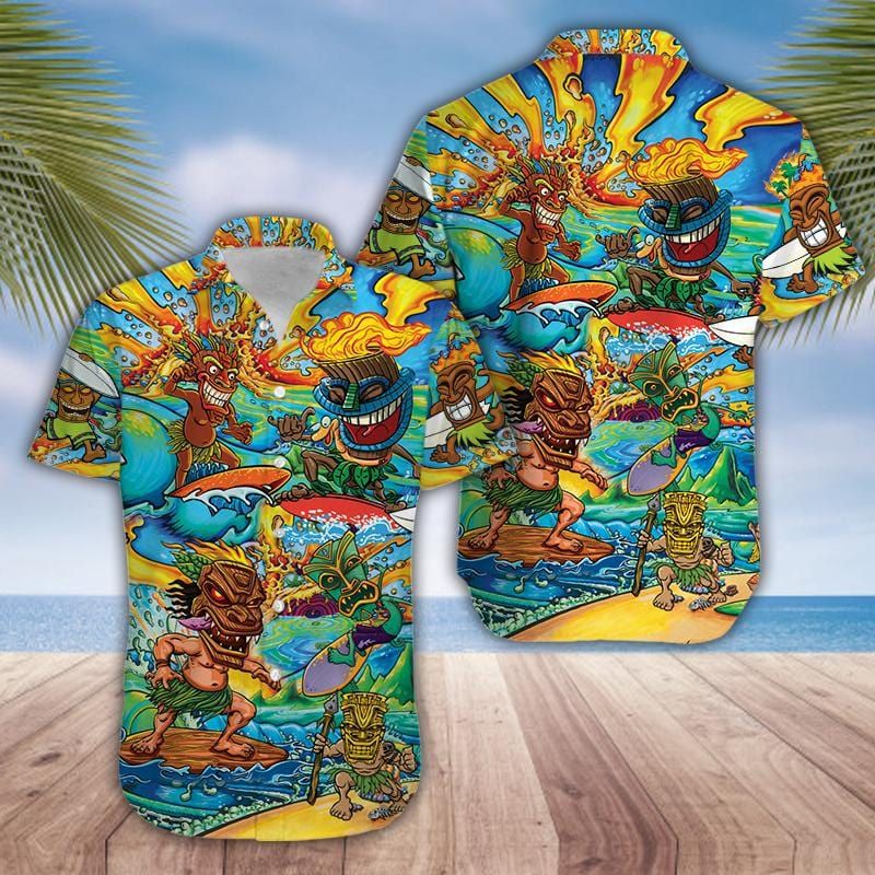 Amazing Tiki Surfing Stay Cool Unisex Hawaiian Shirts