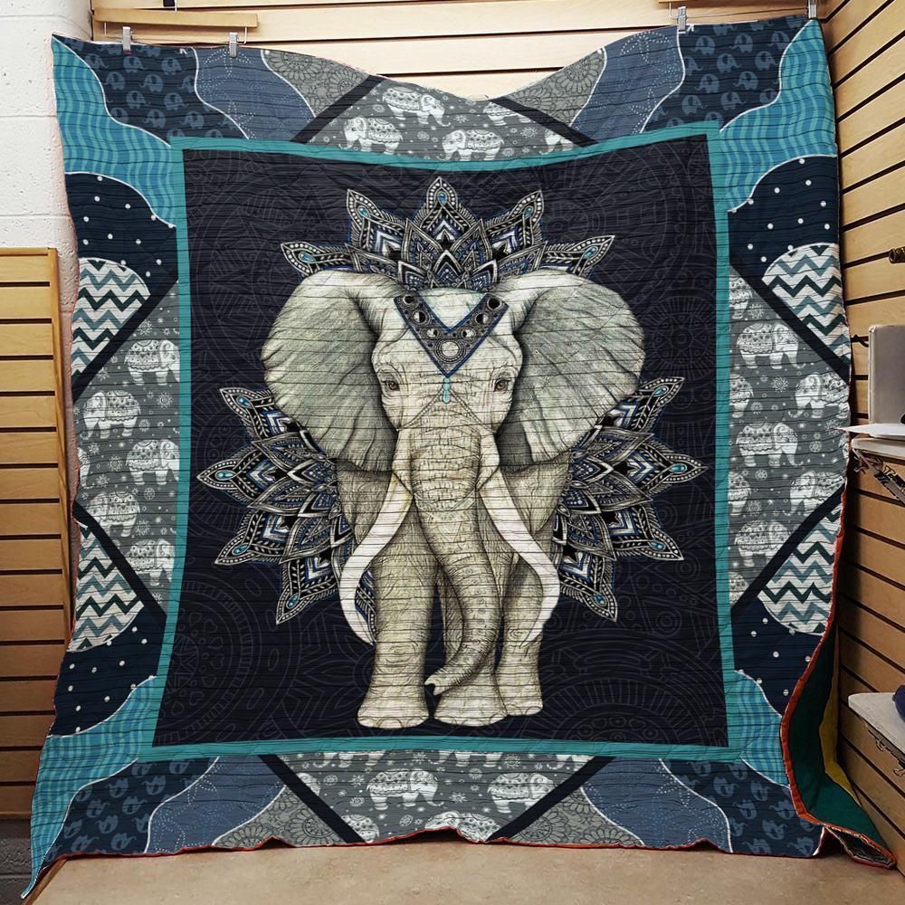 Boho Elephant  Elephant With Long Tusk  Quilt Blanket