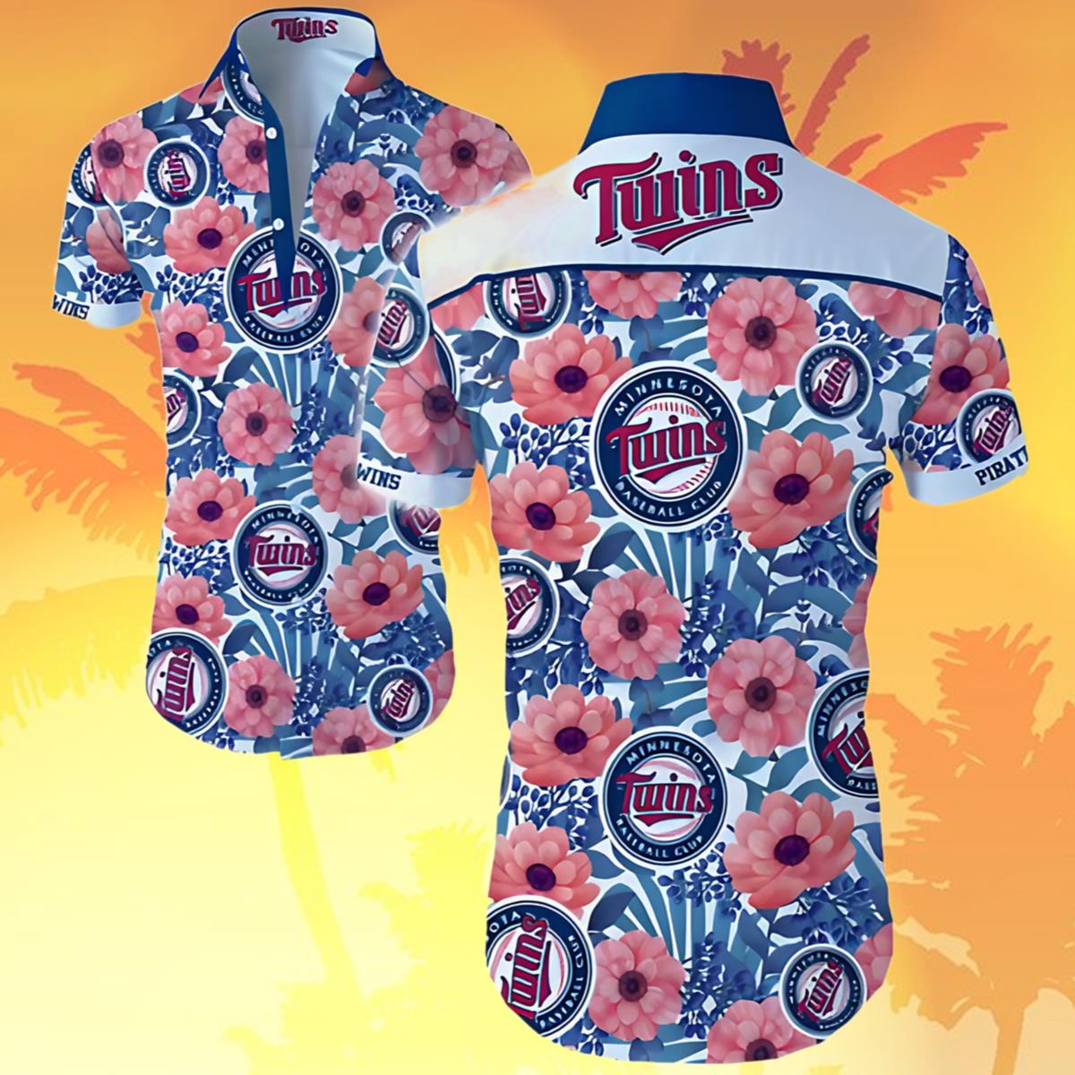 Twins Hawaiian Shirt Tropical Pink Flowers
