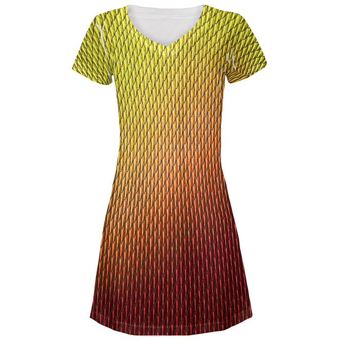 Halloween Red Fire Dragon Scales Costume All Over Juniors Beach Cover-Up Dress