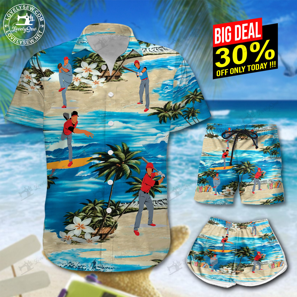 Baseball On The Beach Hawaiian Shirt Shorts Ha43740