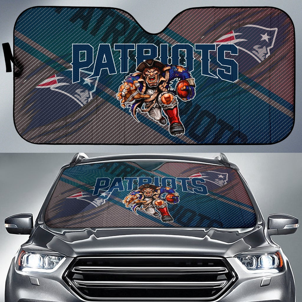 New England Patriots American Football Team Car Sunshade Big Player Man Holding Rugby Ball And Running Car Sun Shade