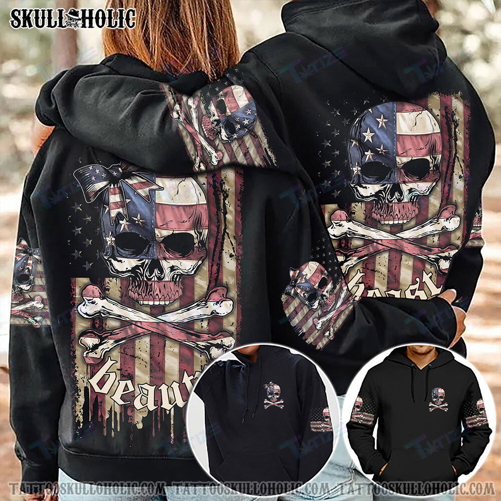 Matching Couple Shirt American Skull Bones Beast Beauty Couple 3D All Over Printed Shirt, Sweatshirt, Hoodie, Bomber Jacket Size S – 5Xl