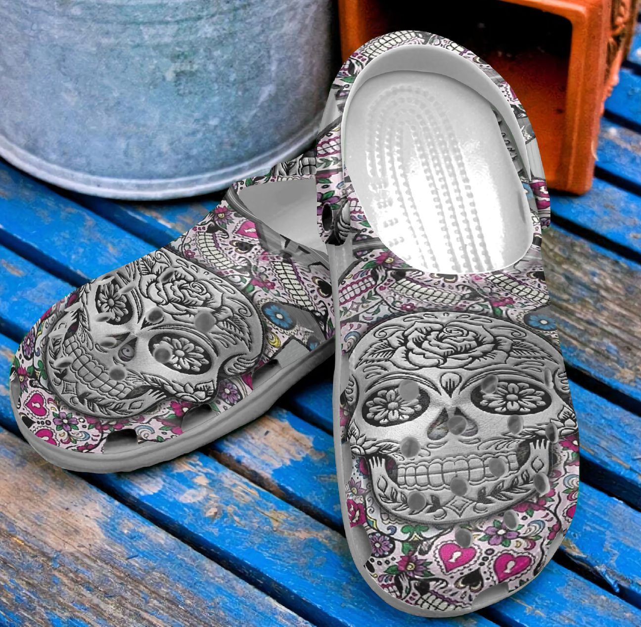 Skull Personalized Clog, Custom Name, Text, Color, Number Fashion Style For Women, Men, Kid, Print 3D White Skull