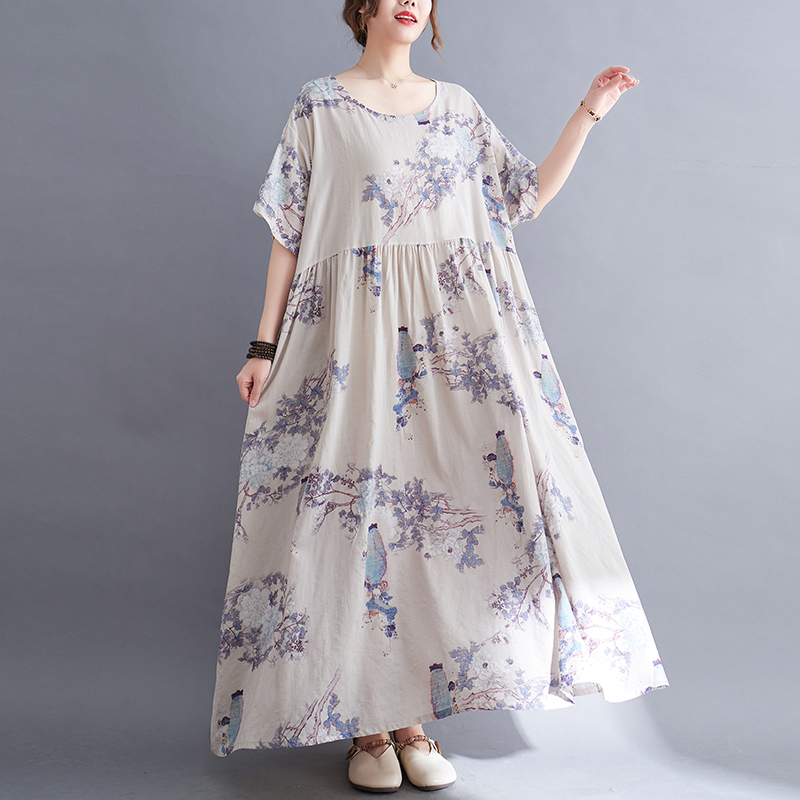 Thin Soft Print Floral Loose Cozy Fashion Women Summer Dress Plus Size Holiday Outdoor Travel Casual Long Maxi Beach Style Dress alx