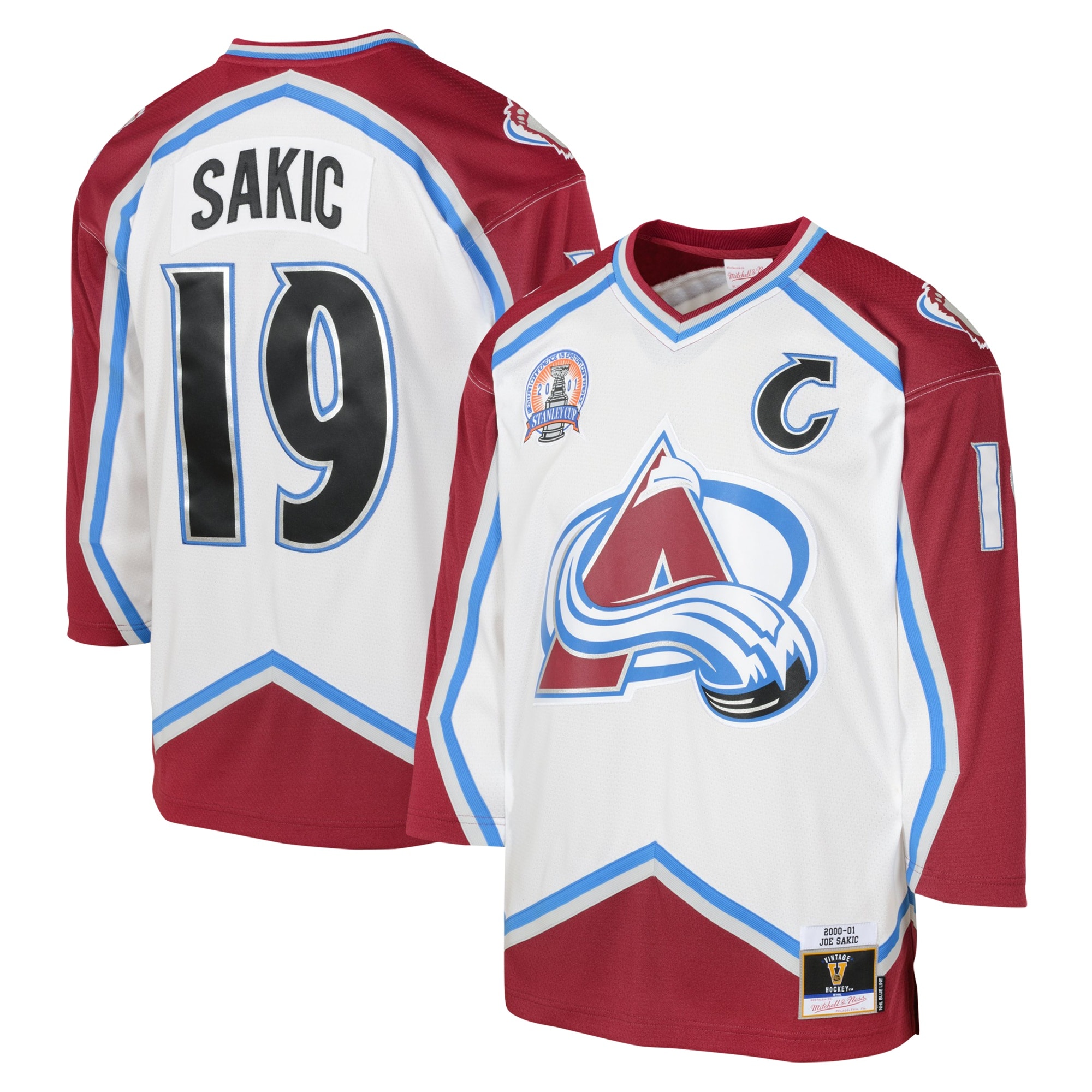 Joe Sakic Colorado Avalanche Mitchell & Ness Youth 2000 Blue Line Player Jersey – White