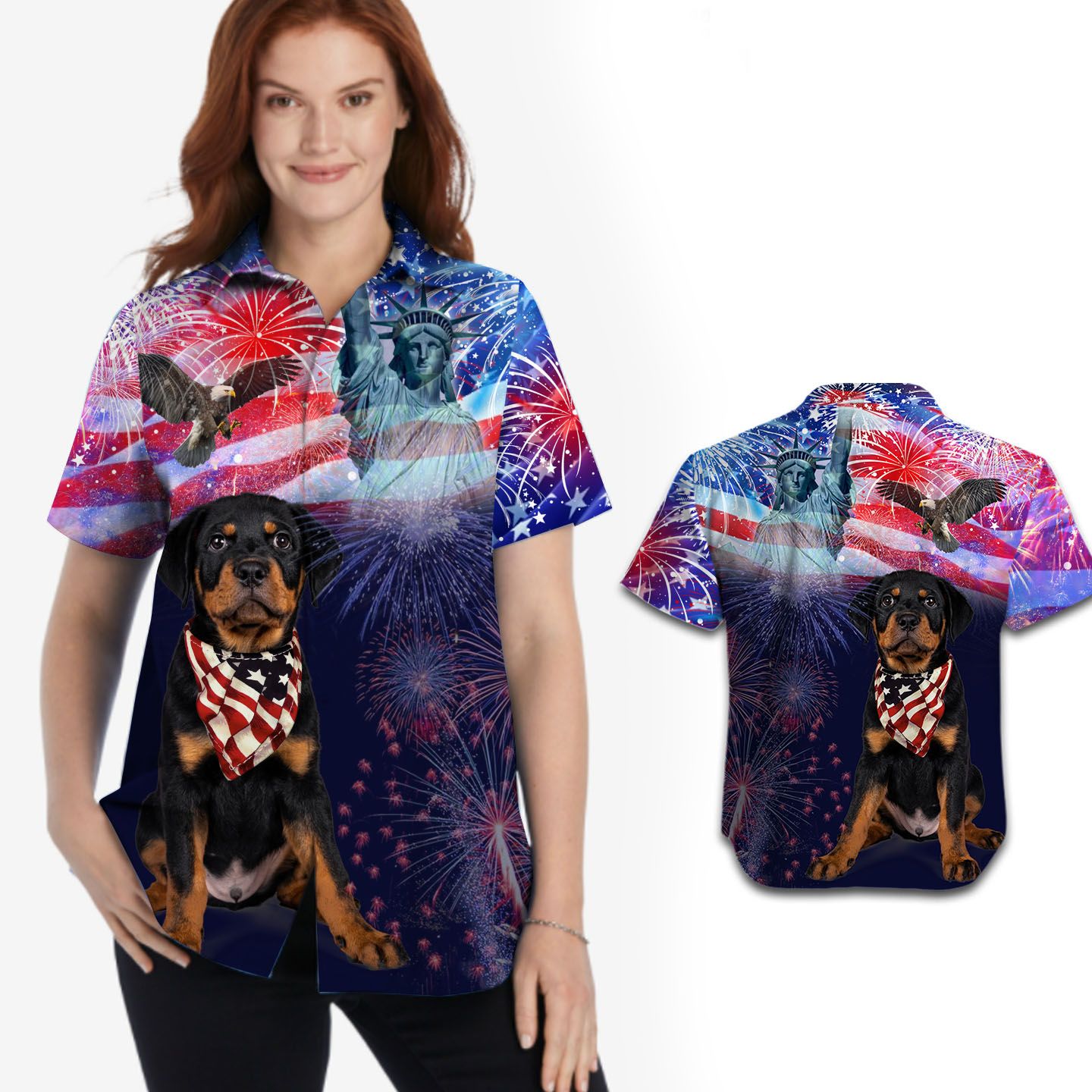 Rottweiler Fireworks American Independence Day Women Hawaii Shirt Ha5558