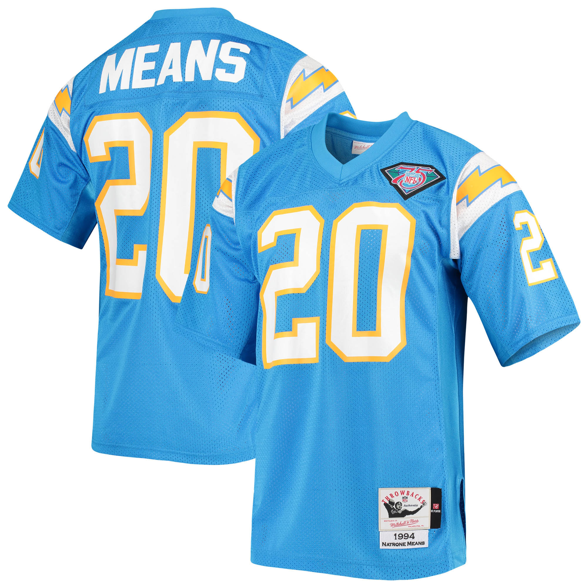 Natrone Means Los Angeles Chargers 1994 Mitchell & Ness Authentic Throwback Retired Player Jersey – Powder Blue