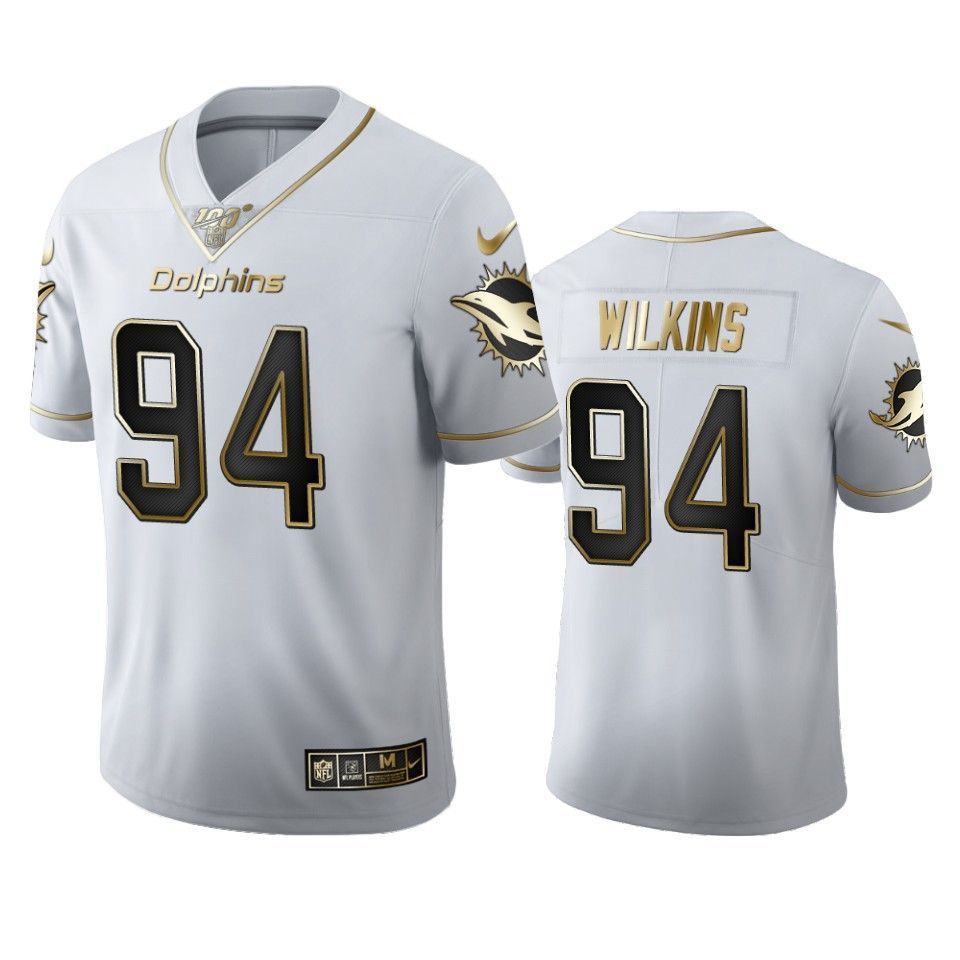 Dolphins Christian Wilkins White 100Th Season Golden Edition Mens Jersey