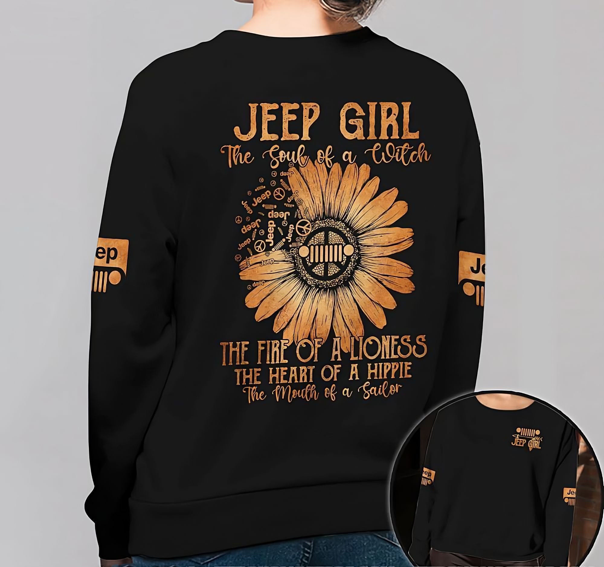 Jeep Girl The Soul Of A Witch Sunflower All Over Print Sweatshirt