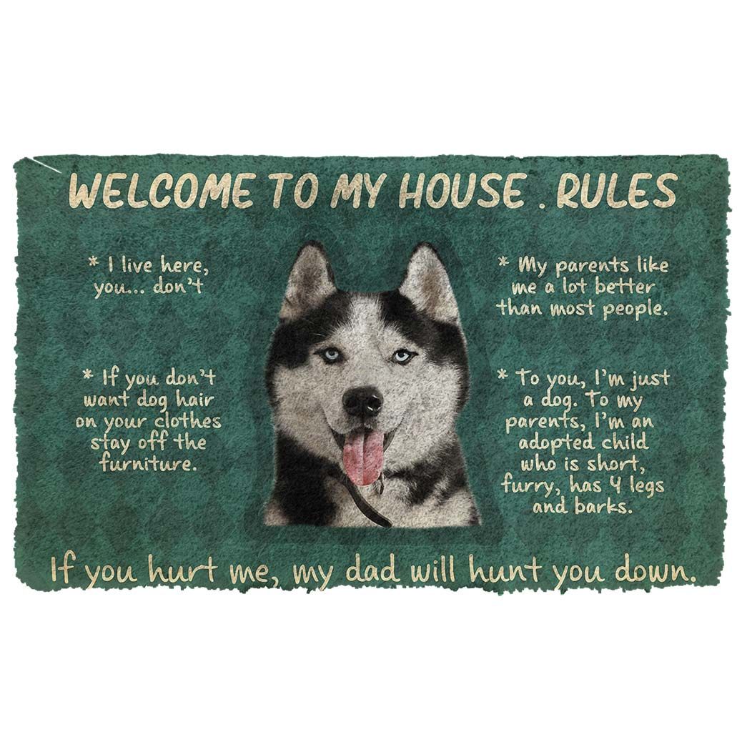 Gearhuman 3D Husky Welcome To My House Rules Custom Doormat