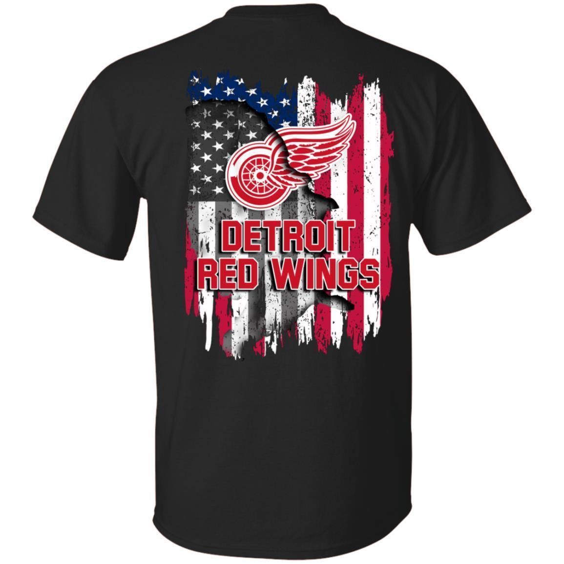 Detroit Red Wings American Flag Hockey T-Shirt Fan 4th July PT06