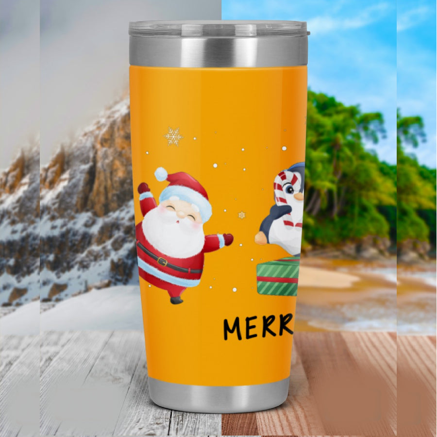 Penguin Merry Christmas Stainless Steel Skinny Tumbler Bulk, Double Wall Vacuum Slim Water Tumbler Cup With Lid, Reusable Metal Travel Coffee Mug