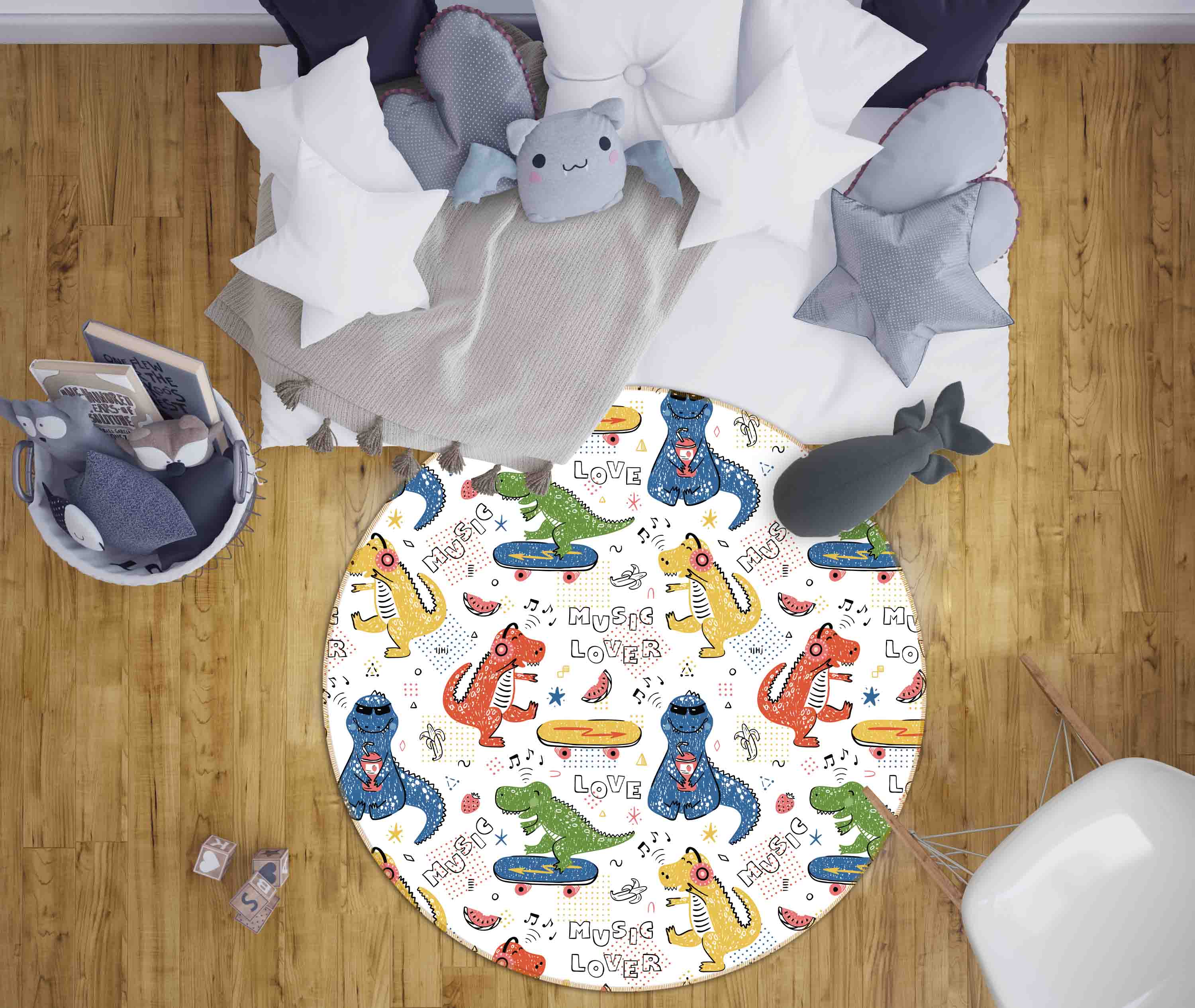 3D Cartoon Animal Dinosaur Color Kids Non-Slip Round Rug Mat 35