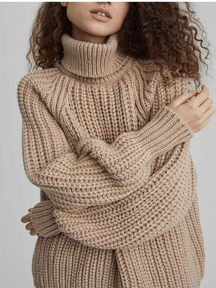 Women’s Chic Cashmere Turtleneck Sweater Winter Oversized Thicken Warm Knitted Pullover Fashion Long Sleeves Female Jumper Tops alx