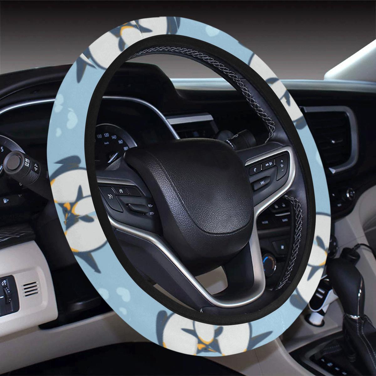 Penguin Pattern Print Design A04 Steering Wheel Cover With Elastic Edge