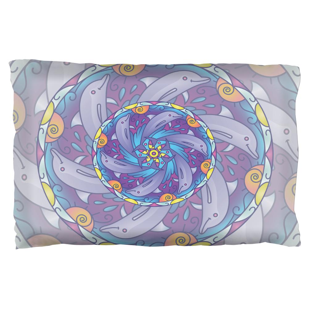 Mandala Trippy Stained Glass Dolphins Pillow Case