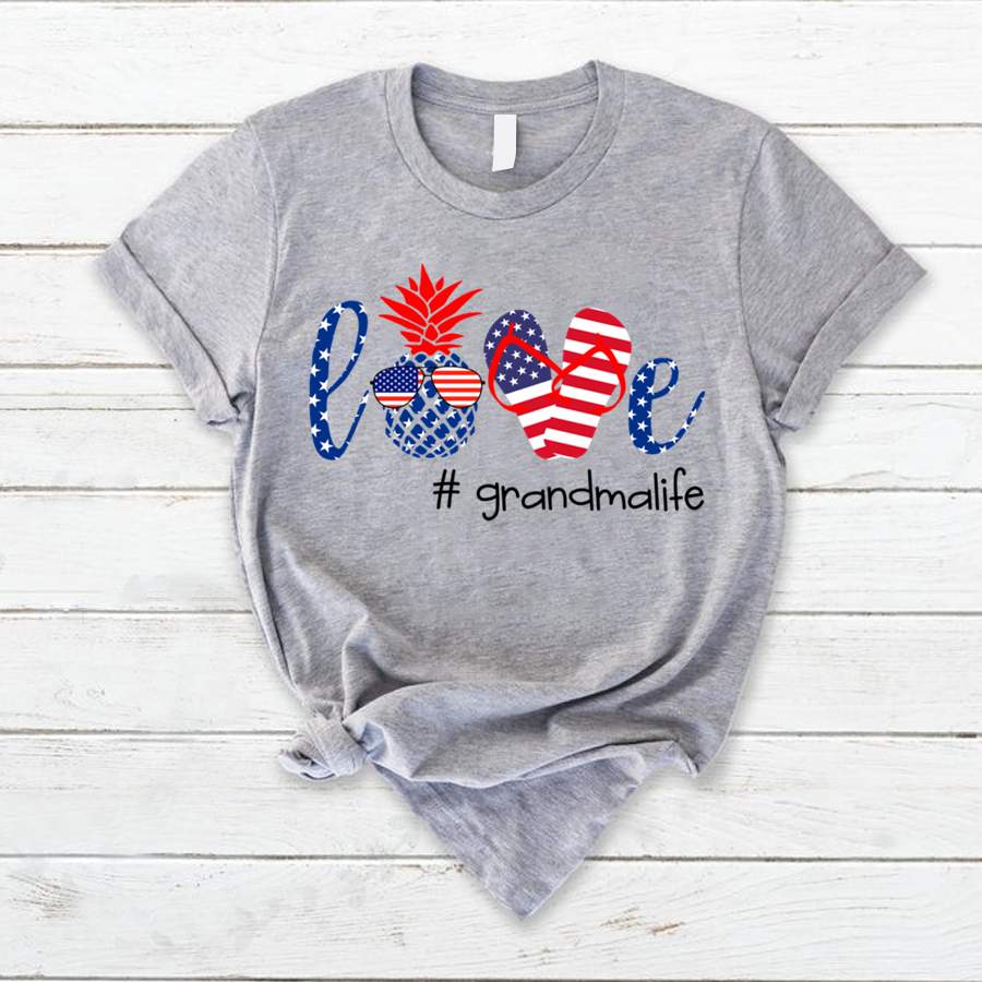 Personalized Love Grandma American Flag Shirt