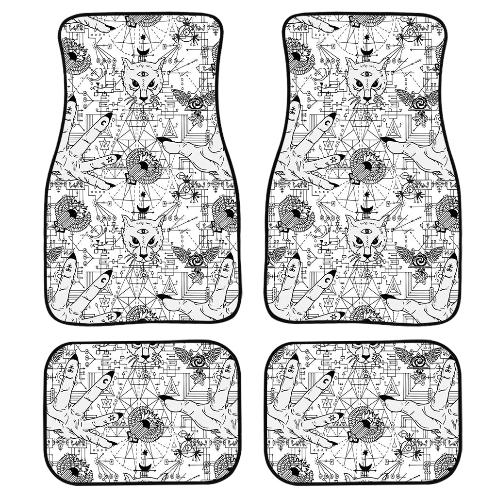 White And Black Wicca Magical Print Front And Back Car Floor Mats, Front Car Mat