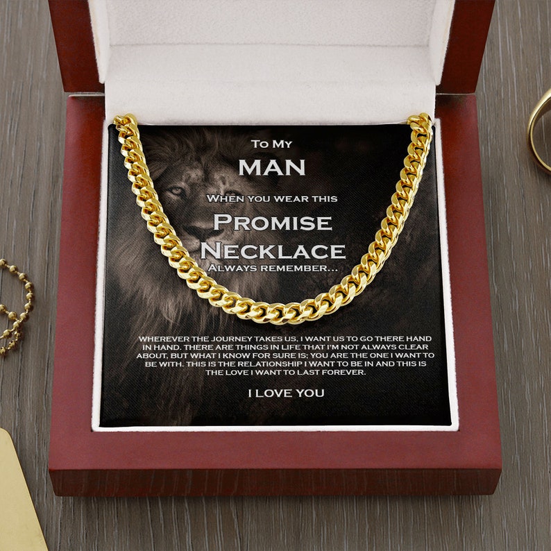 To My Man, Cuban Link Chain  Necklace Mahogany Luxury Box 14K Gold Finish Valentines Day Gift For Him Husband Boyfriend