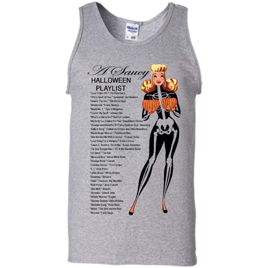 A Saucy Halloween Playlist, Halloween Love Songs – Canvas Unisex Tank