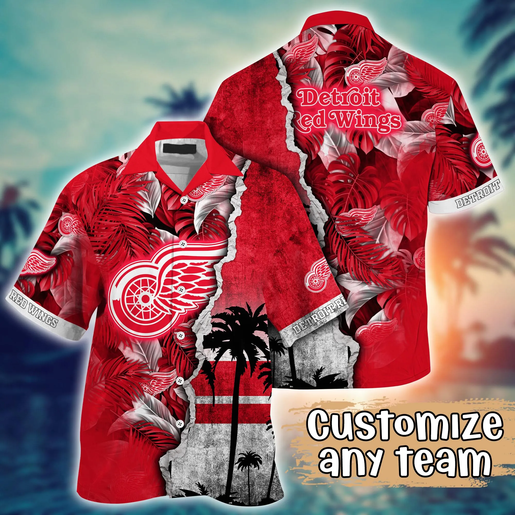 Detroit Red Wings Nhl Hawaiian Shirt Custom Travel Aloha Shirt