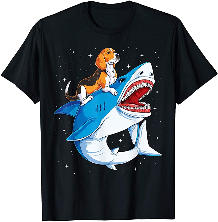 Beagle Riding Shark Jawsome Dog Lover Gifts Space Galaxy T-Shirt