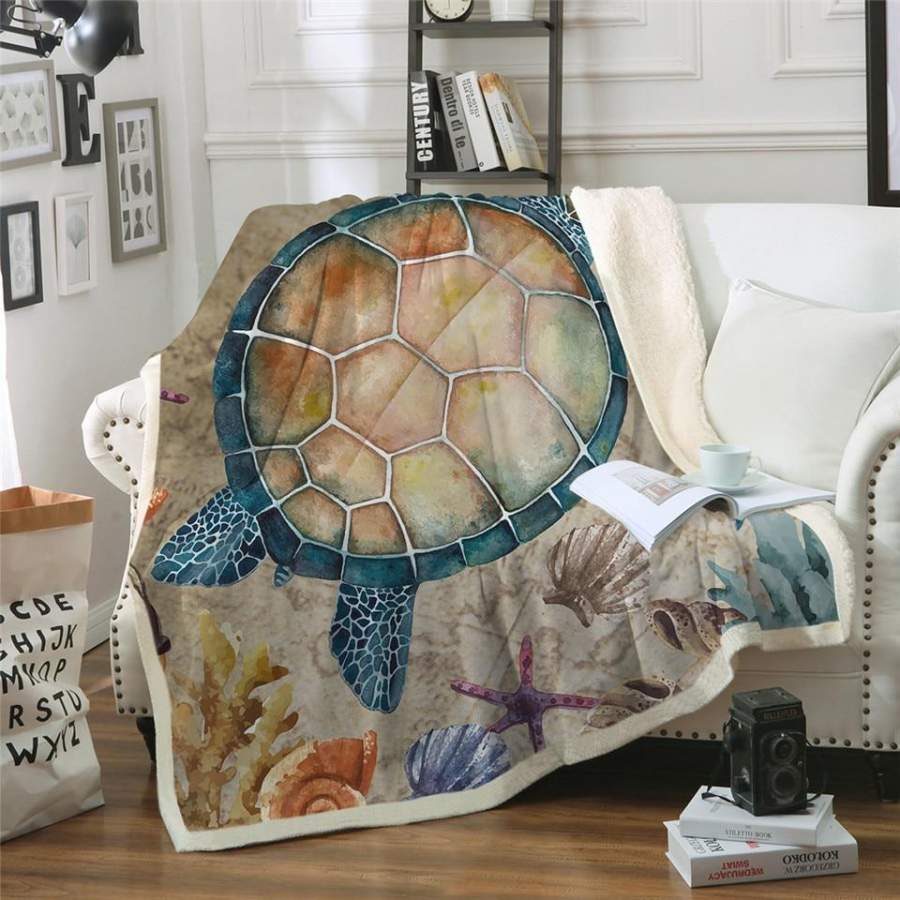 Sea Sand Turtle Sherpa Blanket