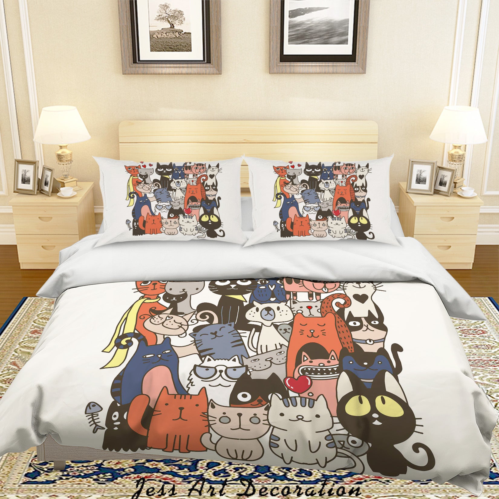 3D Graffiti Colorful Cat Animal Quilt Cover Set Bedding Set Duvet Cover Pillowcases Lxl