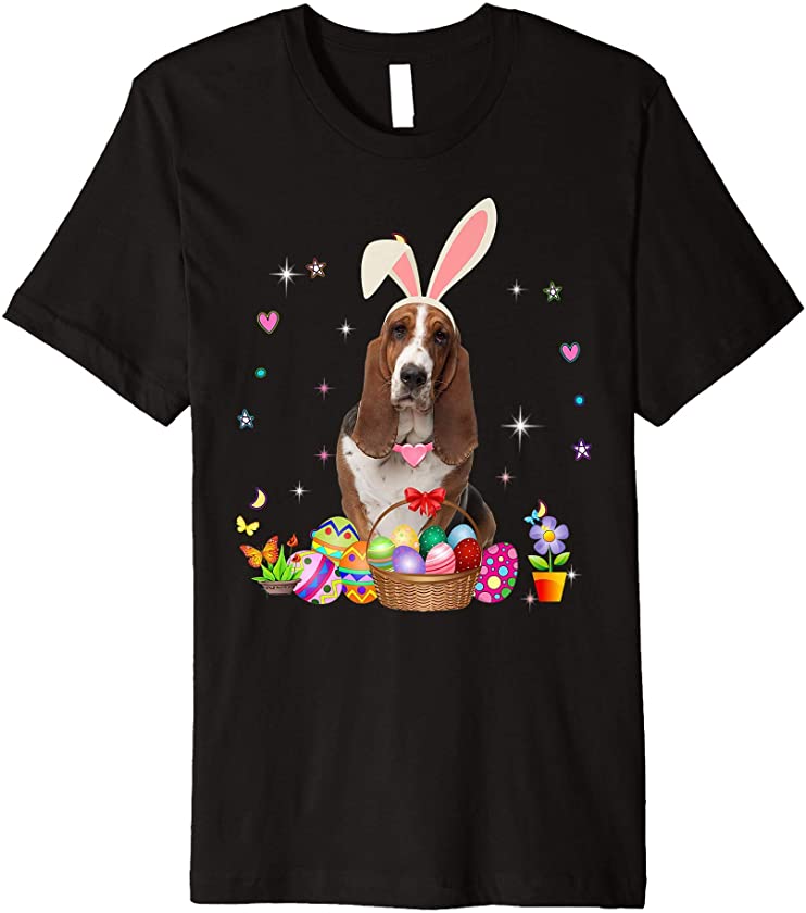 Cute Basset Hound Easter Day Bunny Eggs Easter Womens Premium T-Shirt