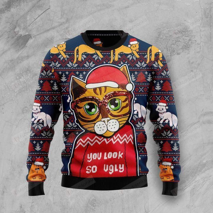 Cat You Look So Ugly Christmas Sweater, All Over Print Sweatshirt