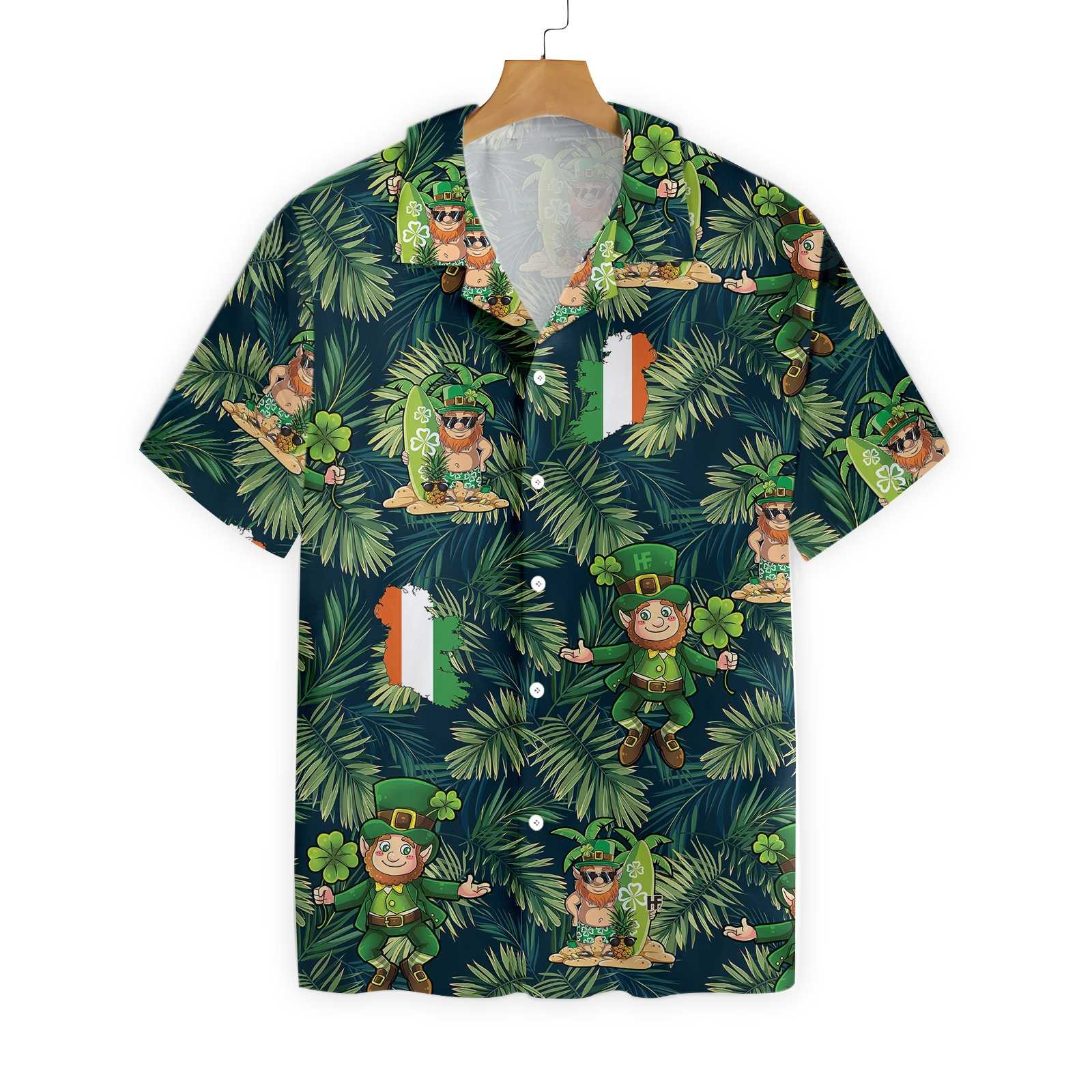 Irish People Proud Leprechaun Tropical Hawaii Button Up Shirt For Men Ha97171