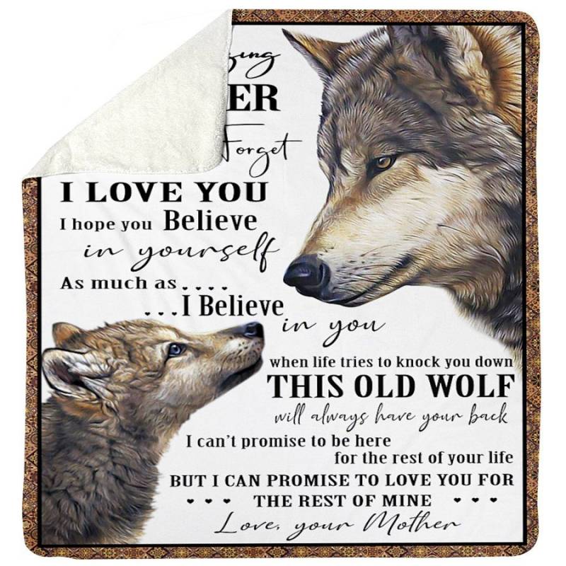 Amazing Daughter Believe In Yourself This Old Wolf Will Have You Back Fleece Blanket Mother Sherpa Blanket