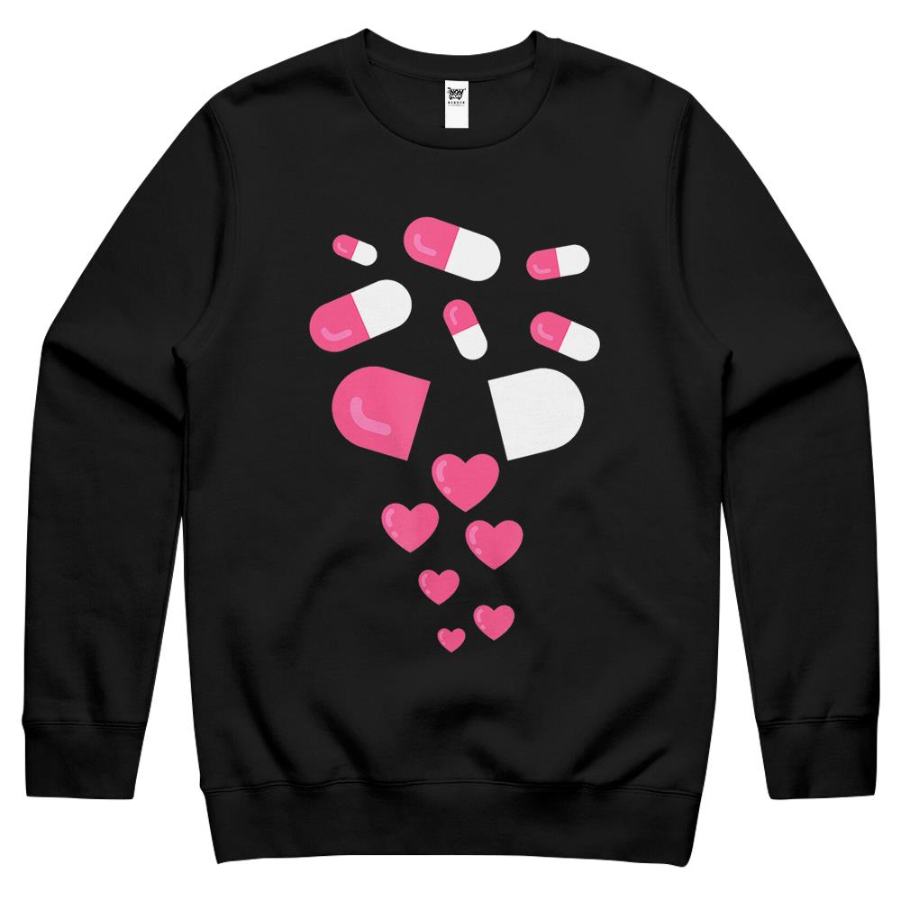 Pills Heart Love Valentine Hearts Medicine Pharmacy Gift Crewneck Sweatshirt