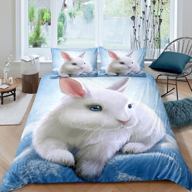 Rabbit Design Bedding Set Queen King 3D Cute Printed Duvet Cover Bedclothes S Luxury High Quality Bedspread