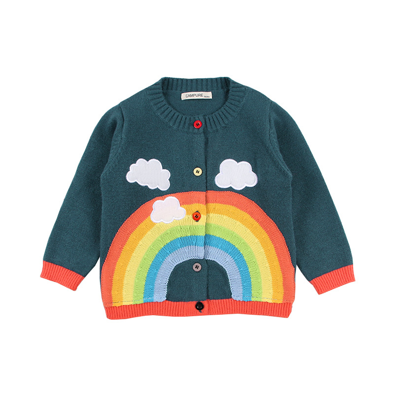 children sweater spring baby girls rainbow clouds sweater kids clothing knitting cardigan long sleeve tops jackets alx