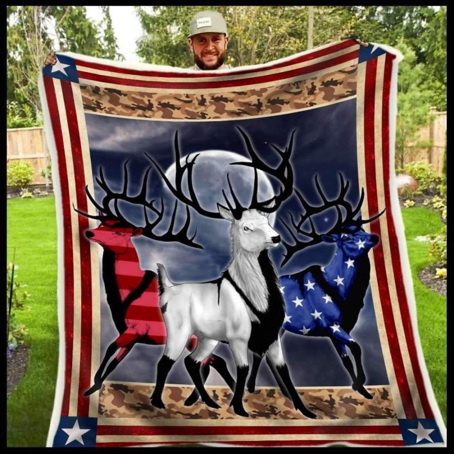 America Flag Special Unique Custom Design Blanket Gift For    Boy Running Deer