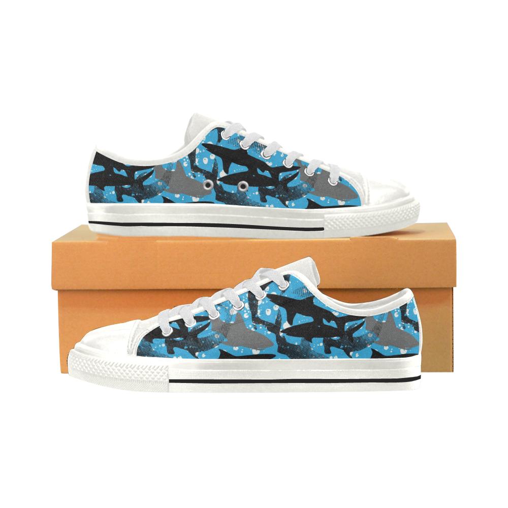 Shark Pattern Background Women’s Low Top Shoes White