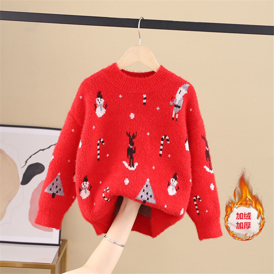 2021 Autumn Winter 2 3 4 6 8 10 12 Years Kids Christmas Children’S Clothing O-Neck Long Sleeve Knitted Sweater For Baby Girl alx