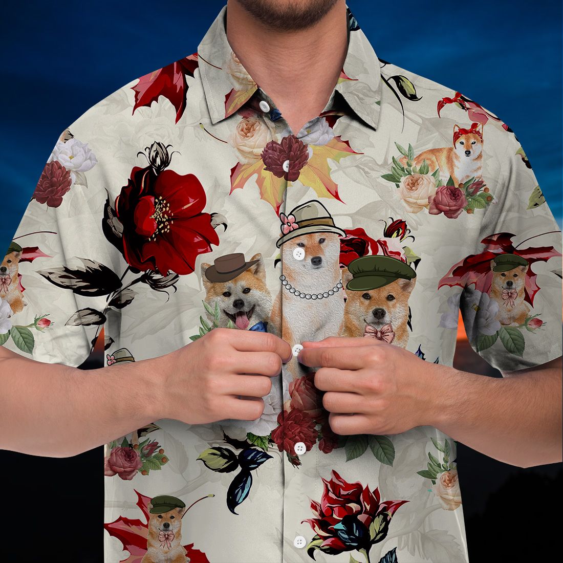 Shiba Inu Hawaiian Shirt 90s Flower