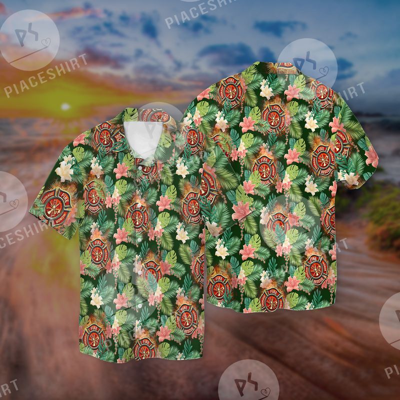 Firefighter Badge Hawaii Pattern Full Print Hawaii Shirt Ha89595