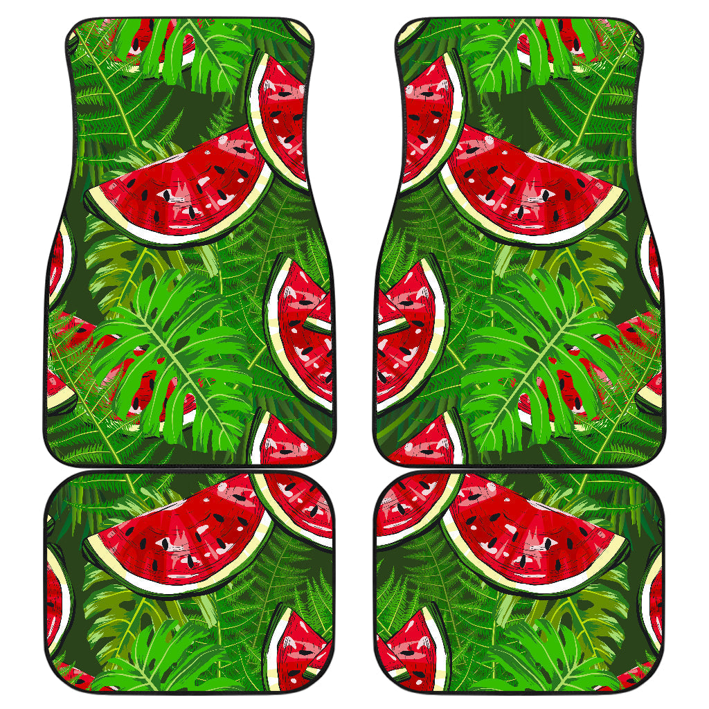 Tropical Leaf Watermelon Pattern Print Front And Back Car Floor Mats, Front Car Mat