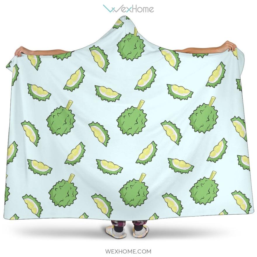 Durian Pattern Blue Background Hooded Blanket