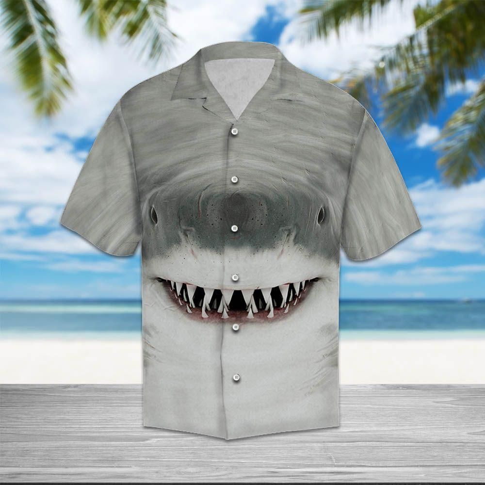 Shark Face Gray Aloha Hawaiian Shirt Colorful Short Sleeve Summer Beach Casual Shirt For Men And Women