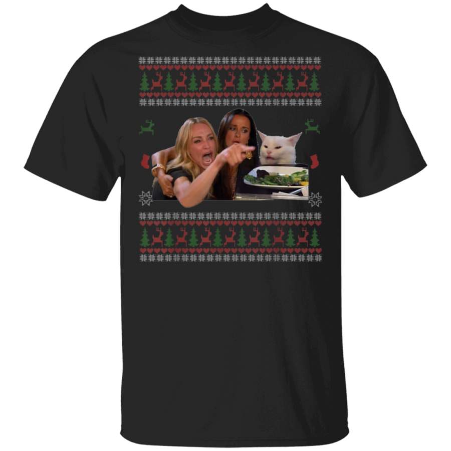 Woman Yelling at a Cat Ugly Christmas Sweater Meme Funny T-Shirt