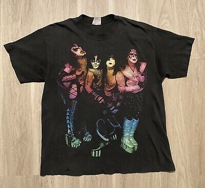 Vintage Kiss World Tour Shirt 90s 80s Rock & Roll Single Stitch Music Band L 4489