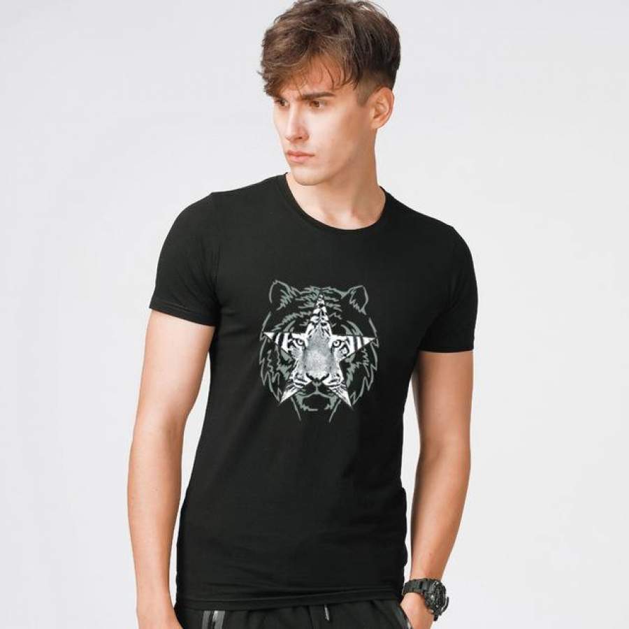 Men T Shirt Summer Tops Tiger Printed Slim Fit Short Sleeve 3D T-Shirts Cotton Casual Men Clothes