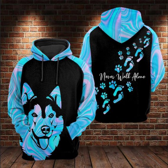 Husky Never Walk Alone All Over Printed For Dog Lovers Us Unisex Size Hoodie