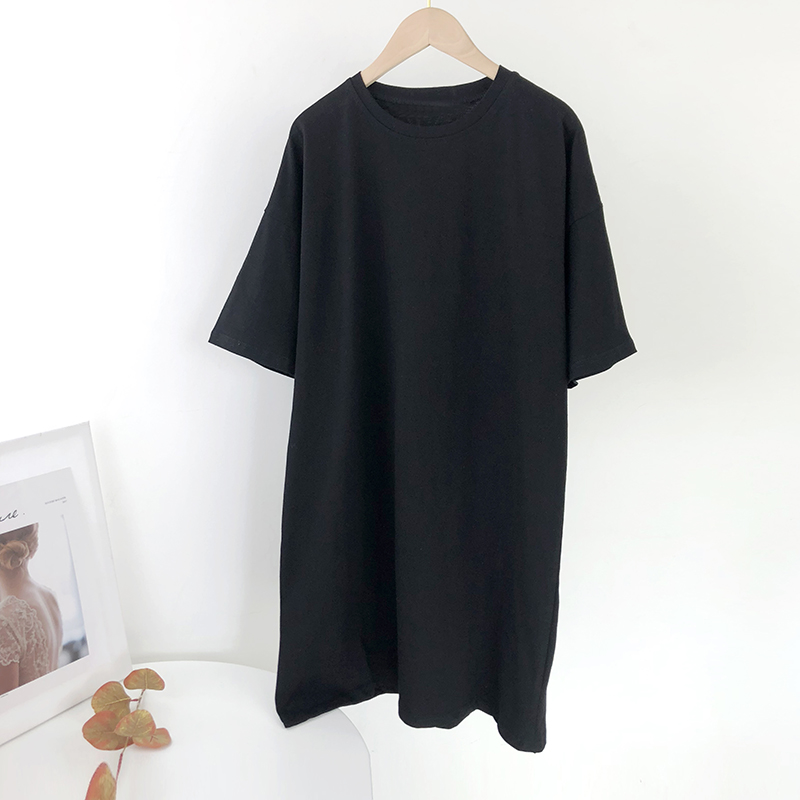 Women Casual Loose Solid 100% Cotton T Shirt Dress O Neck Mini Dress Batwing Short Sleeve Basic Dresses Vestidos alx